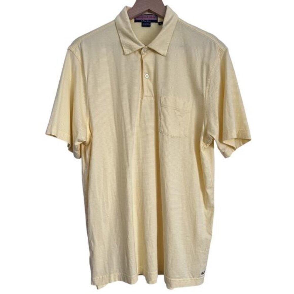 Vineyard Vines Men’s L Yellow & White Stripe Polo Shirt Pima Cotton Whale Logo